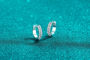 Macro shot of S925 sterling silver hoop earrings with micro-pave crystals