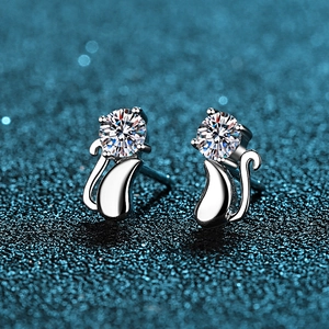 925 Sterling Silver Moissanite Cat Stud Earrings For Women Cute Animal Zirconia Earring Jewelry With 925 Silver Post