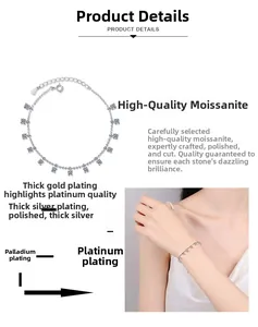 Détail du bracelet moissanite en argent 925 avec placage en platine multicouche