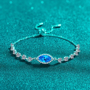 S925 Sterling Silver Marquise Cut Royal Blue White Moissanite Zirconia Adjustable Slider Bracelet Elegant Jewelry For Women