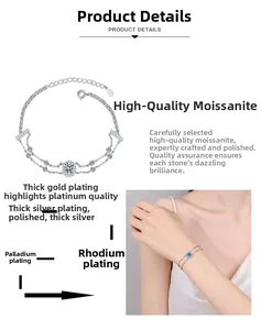 Detail of 925 silver moissanite bracelet showing multi-layer thick gold plating process