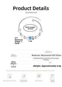 Detailed specs of 1ct blue moissanite 925 silver double layer bracelet with dimensions