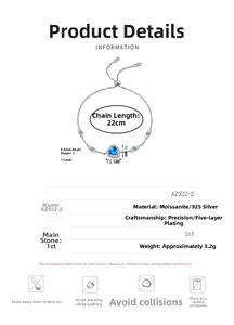 Details zum S925 Silberarmband mit blauem 1ct Moissanit in Herzform Design