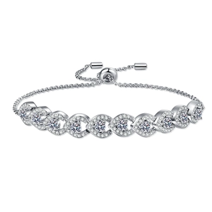 Bracelet ajustable en argent 925 avec maillons en cœur et oxydes de zirconium brillants