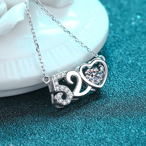 Elegant S925 sterling silver 520 heart pendant necklace with a sparkling center stone