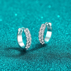 Elegant S925 sterling silver hoop earrings with diagonal pave moissanite and twisted design