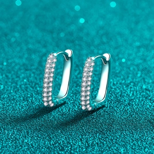 925 Sterling Silver Moissanite Huggie Earrings For Women Minimalist Double Row Geometric Rectangular Hoop Fine Jewelry