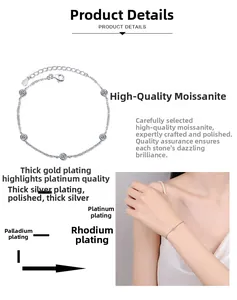 Dettaglio del bracciale in argento S925 con cinque pietre di moissanite a taglio tondo