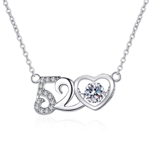 S925 sterling silver necklace with 520 heart pendant and sparkling moissanite stone