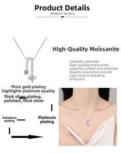 Detailed view of U-shaped pendant with square-cut moissanite and multi-layer plating