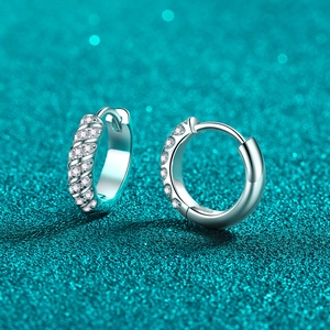 Sparkling S925 sterling silver moissanite hoop earrings with pave diamonds in silver