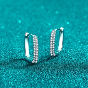925 silver rectangular hoop earrings with double row sparkling moissanite stones
