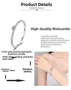 Close-up of S925 sterling silver moissanite bracelet featuring rhodium plating on wrist