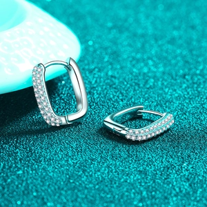 Elegant S925 sterling silver rectangular huggie earrings with double row moissanite stones