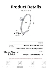 Detailed size parameters and specifications for the S925 silver moissanite bangle