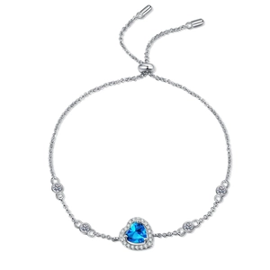 S925 Sterling Silber Armband mit blauem Moissanit-Herz und verstellbarem Verschluss