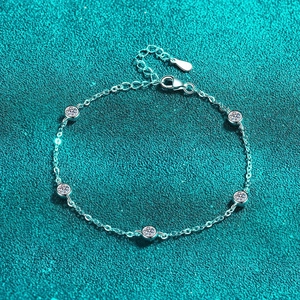 Bracciale Station in Argento Sterling S925 Con Moissanite per Donna Minimalista Castone Bolla Catena Regolabile Gioielli Regalo