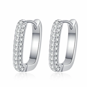 Elegant S925 sterling silver rectangular huggie earrings with double row moissanite stones