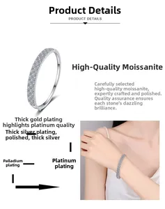 Detailed view of S925 silver moissanite bangle showing plating process and on-model wear