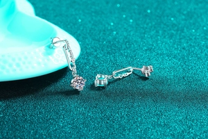Detail of S925 sterling silver paperclip tassel earrings with moissanite accents