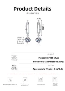 Detail view of 925 sterling silver paperclip earrings with moissanite stones and dimensions