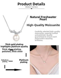 Dettaglio della collana con perla d'acqua dolce, moissanite e placcatura in oro