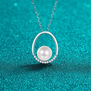 925 Sterling Silver Moissanite Freshwater Pearl Pendant Necklace Elegant Oval U-Shape Clavicle Chain For Women Jewelry