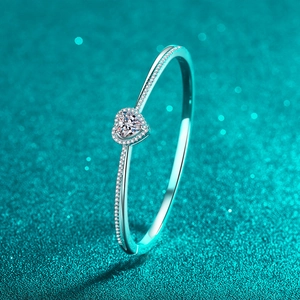 Elegant S925 sterling silver open heart bracelet with royal blue heart-cut moissanite