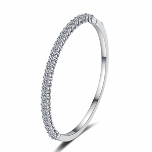 Sparkling S925 sterling silver bangle with full moissanite stones and polished finish