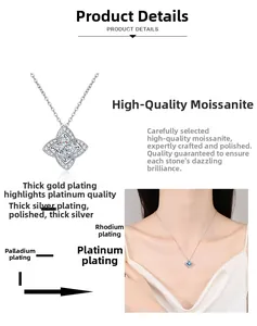 Detail of S925 sterling silver necklace featuring square cut blue moissanite star pendant