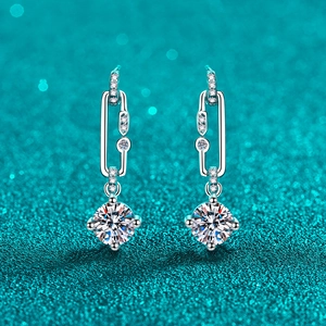 925 Sterling Silver Moissanite Zirconia Paperclip Tassel Drop Earrings For Women Elegant Dainty Geometric Jewelry Gifts