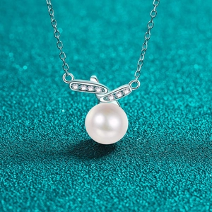 Elegante Collana in Argento Sterling 925 Con Ciondolo Tondo in Perla d'Acqua Dolce Moissanite Catena Sottile Gioielli Donna