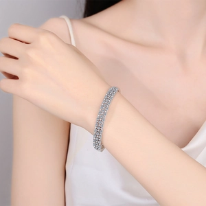 Elegant S925 sterling silver cuff bracelet fully paved with sparkling moissanite stones