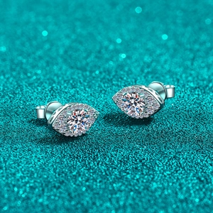 Elegant S925 sterling silver oval moissanite devil eye stud earrings on blue background