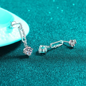 S925 sterling silver paperclip tassel earrings with moissanite stones for women