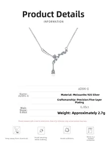 Détail du collier en argent S925 avec pendentif moissanite et pierre taille poire