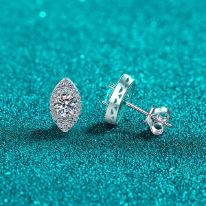 Sparkling S925 sterling silver marquise halo stud earrings with round moissanite stones