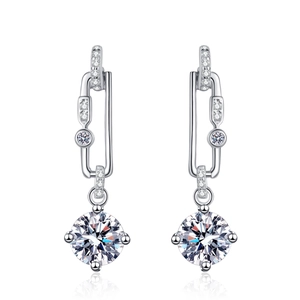 Elegant S925 sterling silver paperclip tassel earrings with moissanite stones