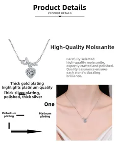 Detailed view of S925 silver heart necklace with moissanite and multi-layer plating
