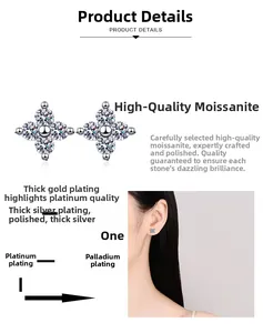 Detail of Moissanite star earrings showing multi-layer plating and on-model display