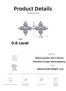 Detailed specs for 925 sterling silver star-shaped moissanite earrings with 0.8ct stone