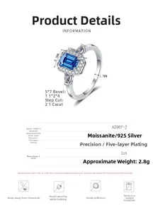 Détails de la bague en moissanite bleue de 1ct montrant les dimensions de 8,3x10mm