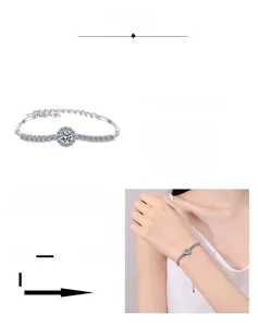 Detail of S925 sterling silver moissanite bracelet with multi-layer rhodium plating