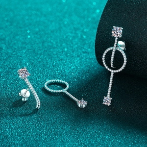 Elegant S925 sterling silver geometric drop earrings featuring brilliant moissanite stones