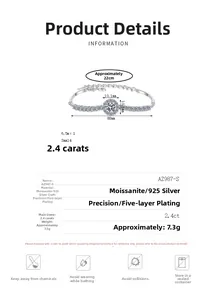 Detailed size specifications for S925 sterling silver 2.4ct moissanite bracelet