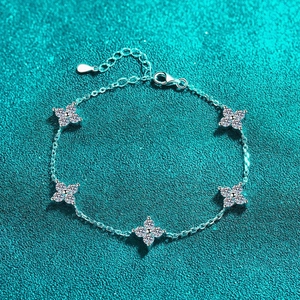 S925 Sterling Silver Moissanite Clover Bracelet For Women Minimalist Fashion Adjustable Hexagram Chain Bracelet Jewelry