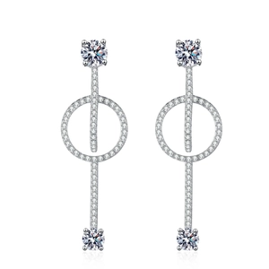S925 sterling silver drop earrings with geometric rings and sparkling moissanite stones