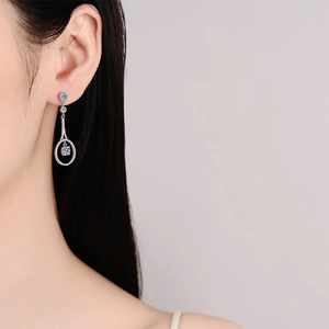 S925 Sterling Silver Moissanite Tennis Racket Tassel Earrings with Sparkling Zirconia