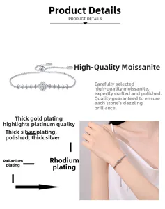 Detailed view of S925 sterling silver moissanite bracelet with adjustable sliding clasp