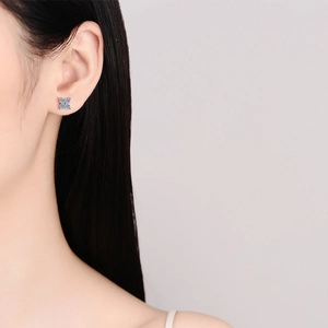 Elegant S925 sterling silver butterfly stud earrings with blue sapphire crystals